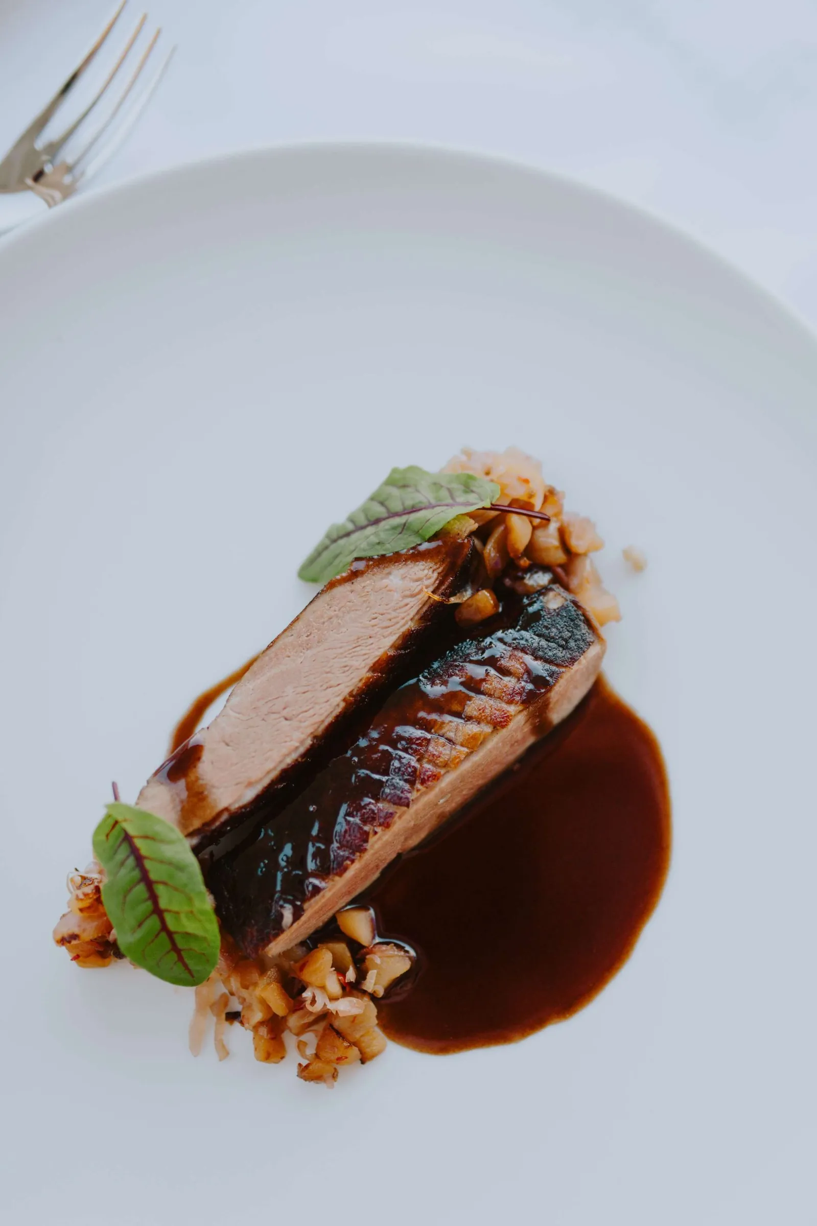 Petto d'anatra con riduzione all'Amarone e chutney di mele